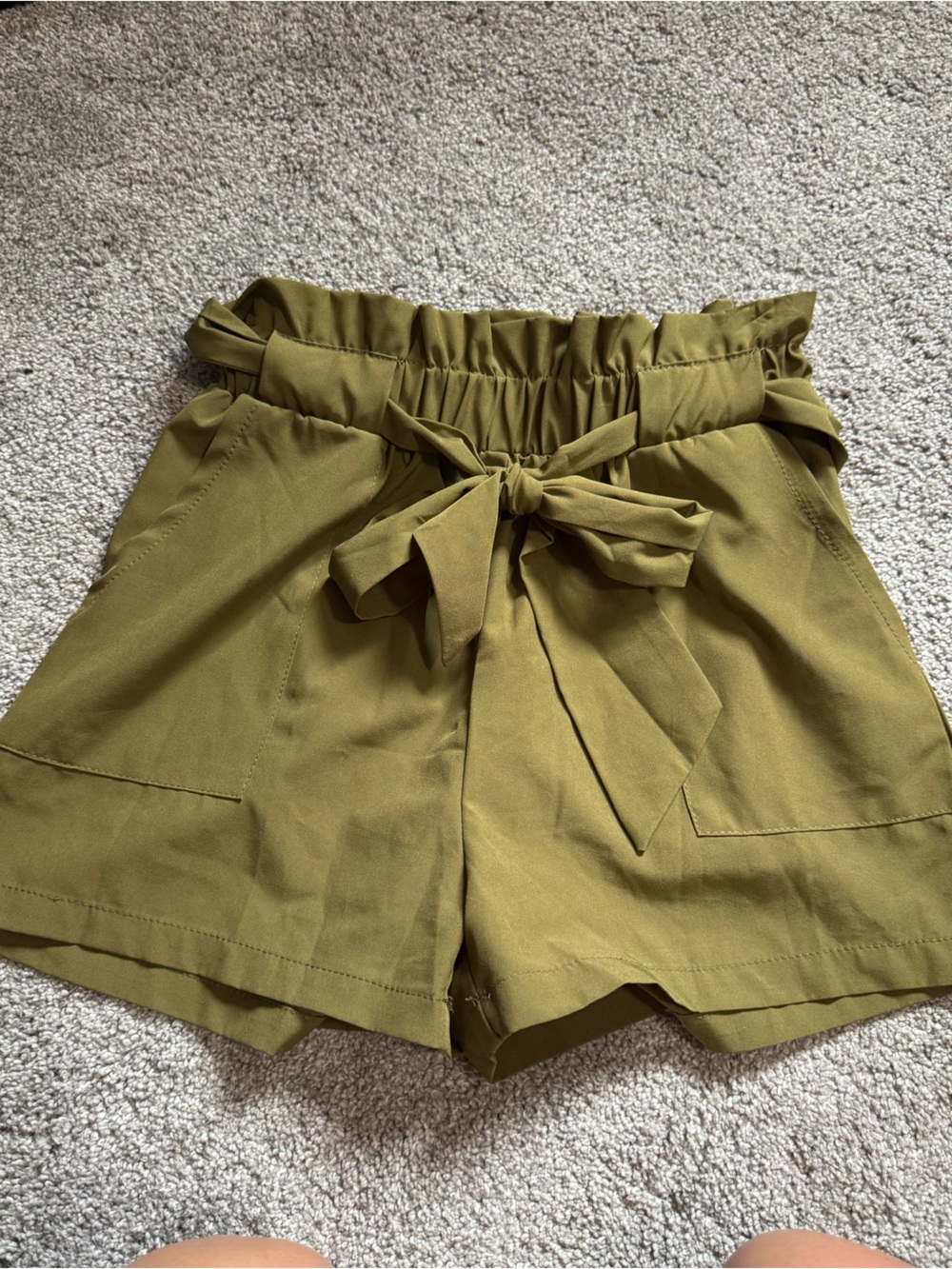 Olive Green Tie-Front High-Waist Shorts